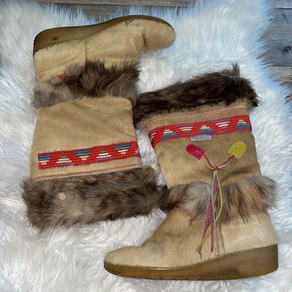Vintage Tecnica Aztec Cowhide & Goat Fur Apres Ski Boots Made in Italy - Picture 2 of 7